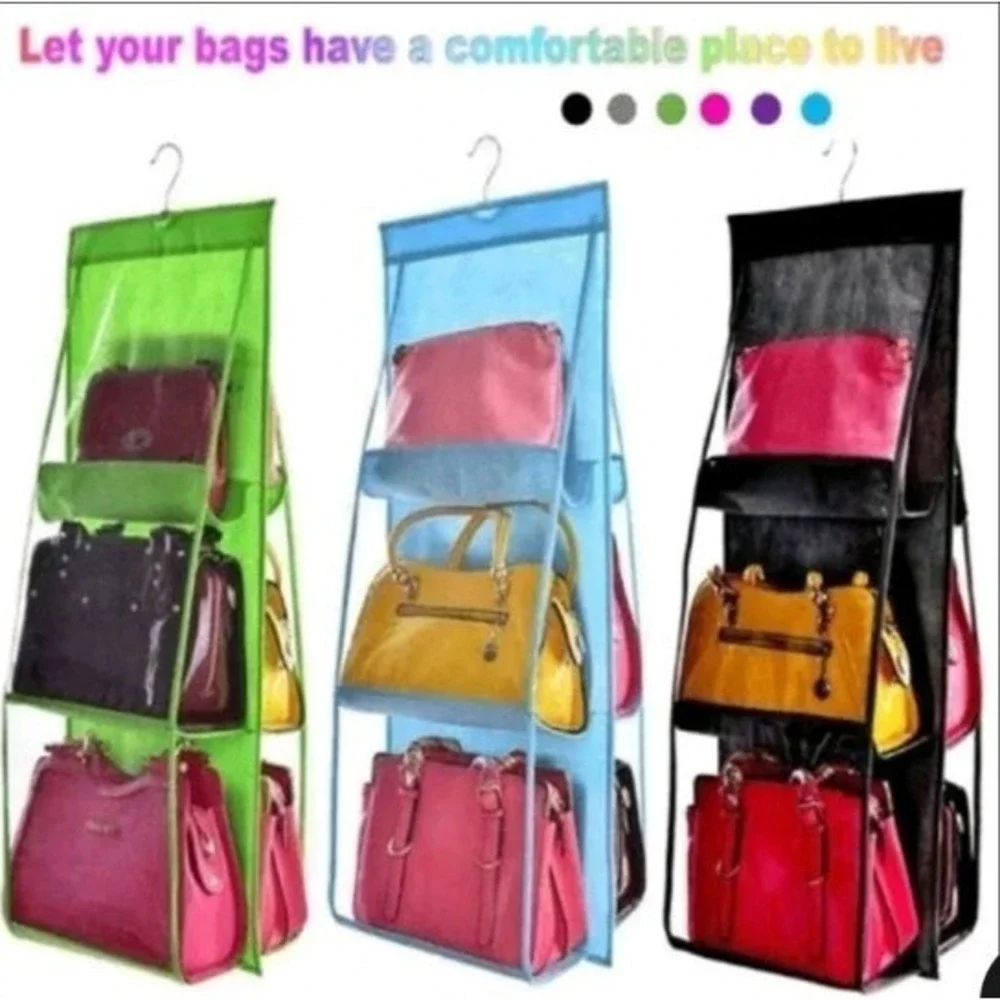As Seen On TV 6-Pocket Hanging Purse Organizer Purple Closet Storage Swivel Hook